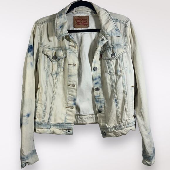 Levi’s Denim‎ Jacket Women’s Size Medium Bleached Wash Long Sleeve Casual Short - Picture 1 of 9